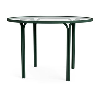 Brown Jordan Kantan Aluminum 42" Round Dining Table - Glass Top in Forest Green For Sale