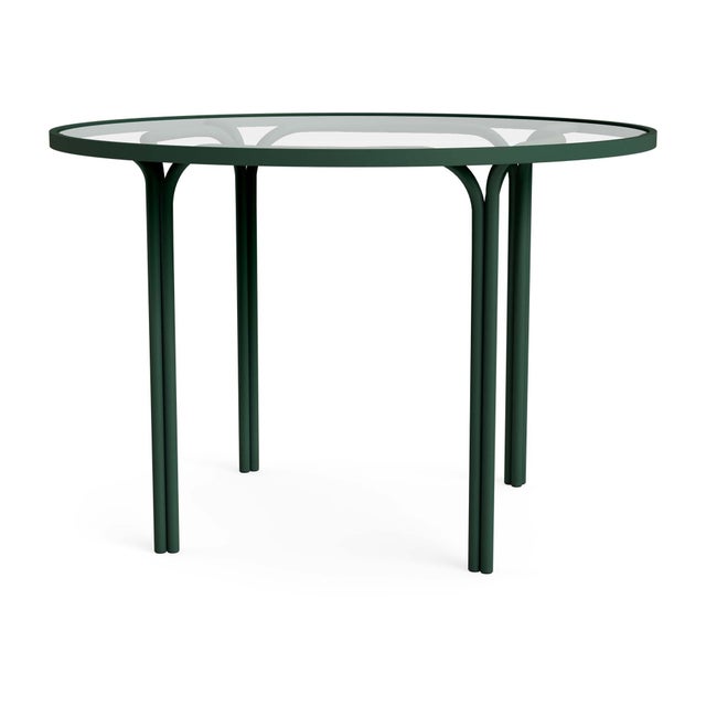Brown Jordan Kantan Aluminum 42" Round Dining Table - Glass Top in Forest Green For Sale