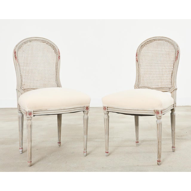 Off-white Set of Six Swedish Gustavian Style Painted Cane Dining Chairs For Sale - Image 8 of 18