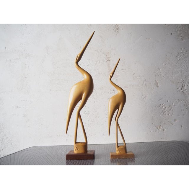 Wood Vintage Herons Statue in Wood, 1970s For Sale - Image 7 of 15