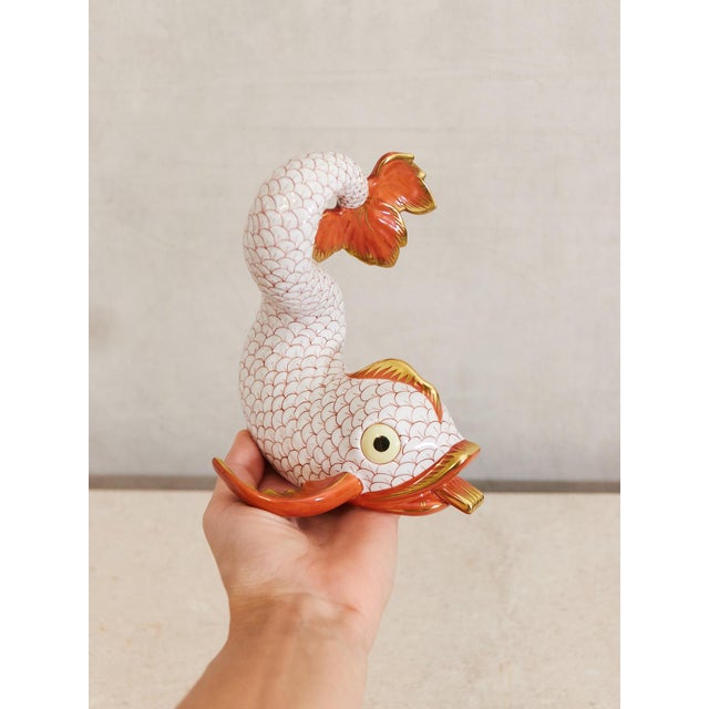 Herend Herend 6.25 Inch Dolphin Koi Fish Fishnet Animal Figurine For Sale - Image 4 of 12