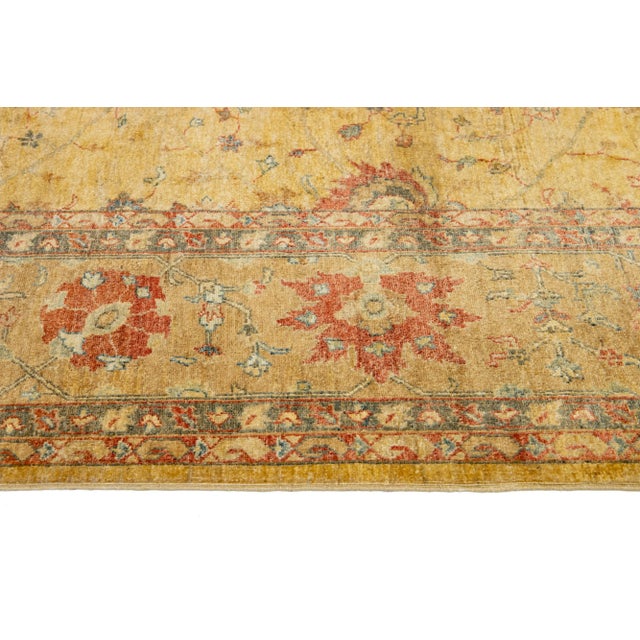 Paki Peshawar Handmade Wool Rug in Goldenrod With Floral Design For Sale - Image 9 of 9