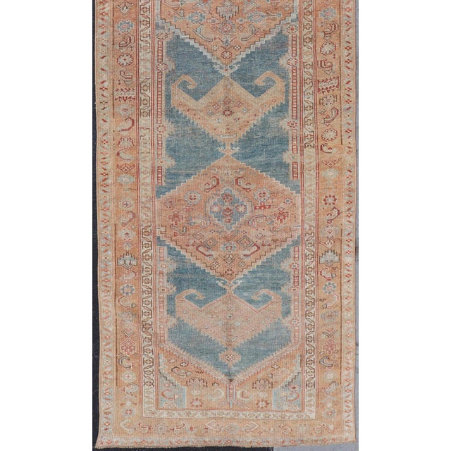 Tribal Antique Persian Kurdish Runner With Large Tribal Medallion Design 3'7 X 14'3 For Sale - Image 3 of 12