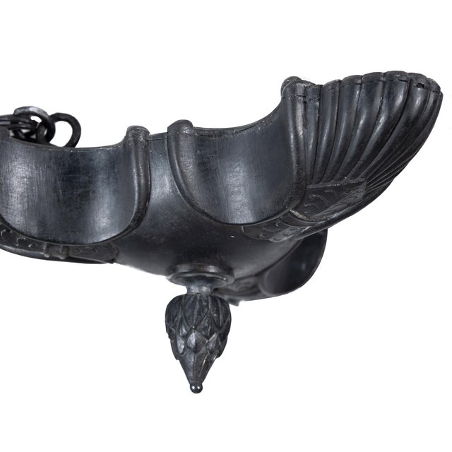 Italian Neoclassical Hanging Pompeian Oil Lamp in Patinated Bronze with Swan Motif, 1900 For Sale - Image 4 of 12