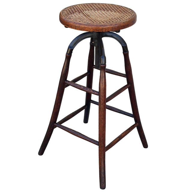 Early 20th Century Late Victorian Oak and Iron Drafting/Workshop Adjustable Stool by Thonet For Sale In Los Angeles - Image 6 of 6