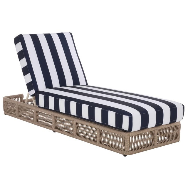 Spritely Home Gillian Chaise Lounge, Heather Tan/Navy Stripe For Sale - Image 4 of 12