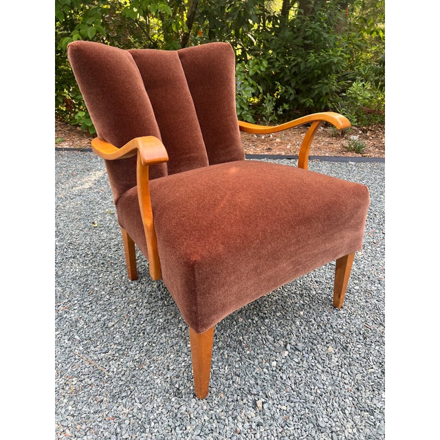 1940s 1940s Danish Modern Fritz Hansen Style Lounge Chair in Cinnamon Mohair For Sale - Image 5 of 17