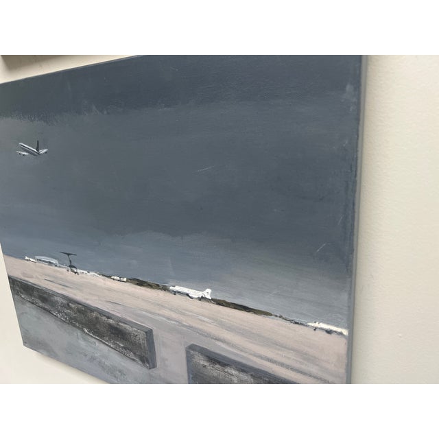 Impressionist "Departure" Contemporary Cityscape Painting in Gray and Blue of Airport by Mill Valley Artist Mary Anne McKernie For Sale - Image 3 of 12