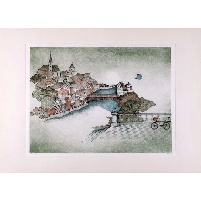 Modern Ossi Czinner, Town Landscape, Original Lithograph For Sale - Image 3 of 3