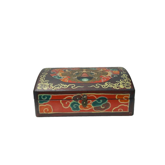 Oriental Rectangular Black Color Kirin Dragon Accent Box For Sale - Image 4 of 5
