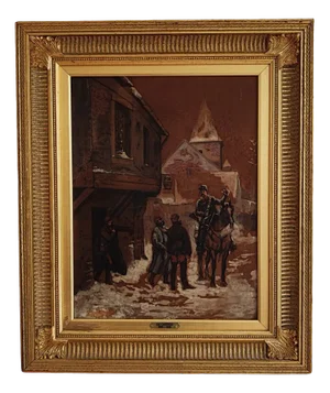 Edouard Castre, Militaires en discussion, 1901, Watercolor, Ink & Gouache on Cardboard, Framed