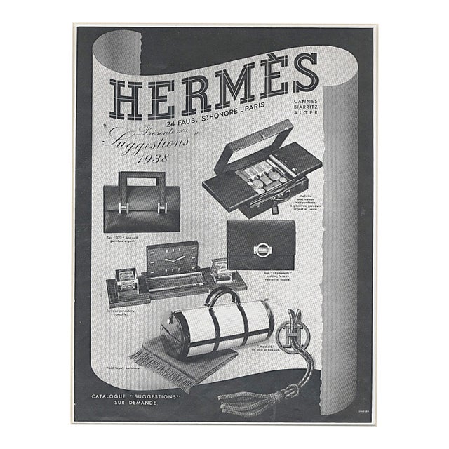 1938 Original French Hermes Advertisement Print-Luxury Products-Matted For Sale