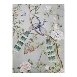 Hand-Painted Chinoiserie Peacock Wall Panel – Luxury Botanical Bird & Floral Art, Statement Wall Decor, Unframed 30x48” For Sale