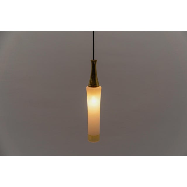 Vintage German Cylindrical Glass Hanging Lamp with Brass, 1960s For Sale - Image 10 of 12
