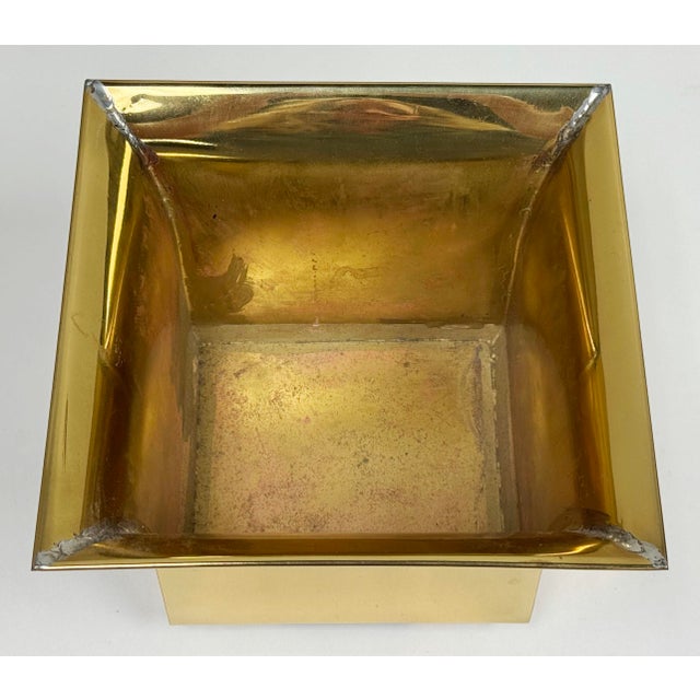 Vintage Postmodern Square Brass Cachepot Planter For Sale - Image 10 of 11