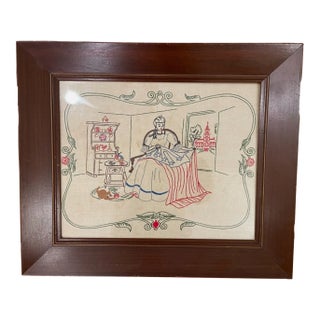 Americana Wall Art - Bicentennial Era Betsy Ross Embroidered Folk Art For Sale