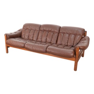 Vintage "Drabant" Brown Leather 3-Seat Sofa by Ulferts Sweden For Sale
