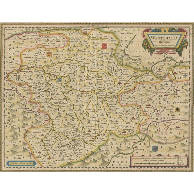 Original antique map titled 'Westphalia Ducatus'. Fine map of the Duchy of Westphalia, Germany. The map is centered on...