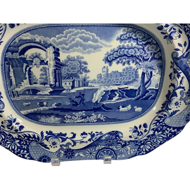 Ceramic Vintage Authentic Spode Blue Italian 14" Large Serving Platter Scalloped For Sale - Image 7 of 9