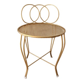 1950's Mid-Century Hollywood Regency Gold Leaf Vanity Seat For Sale