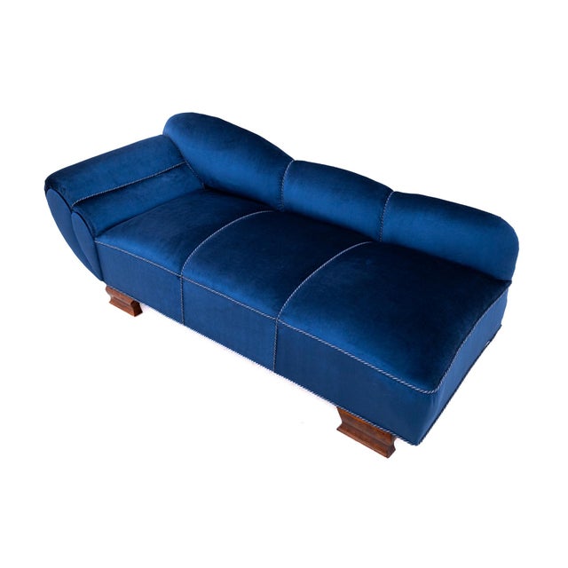 1950s Mid-Century Art Deco Style Blue Chaise Longue, Western Europe, 1950s For Sale - Image 5 of 12