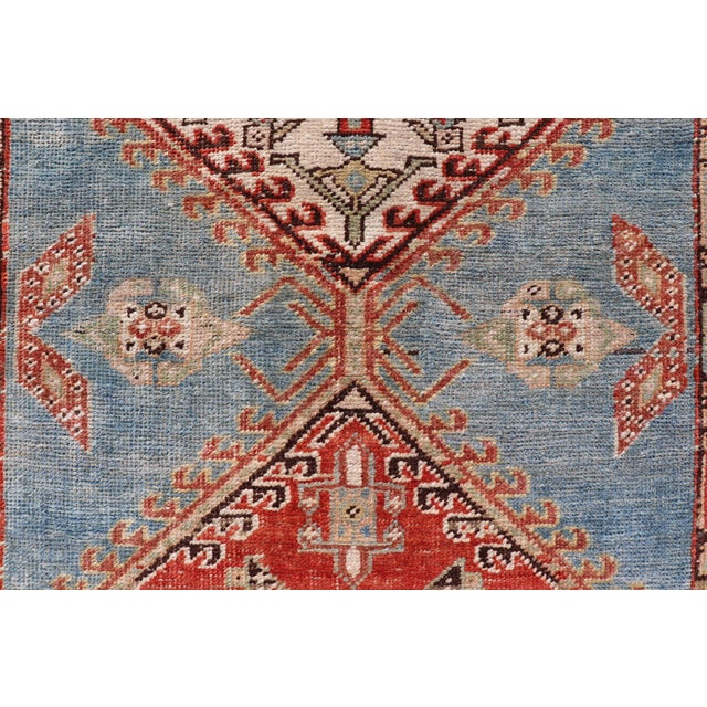 Antique Hand-Knotted Sarab Runner With Sub-Geometric Design in Red, Blue & Ivory 3'2"x10'2" For Sale - Image 10 of 12