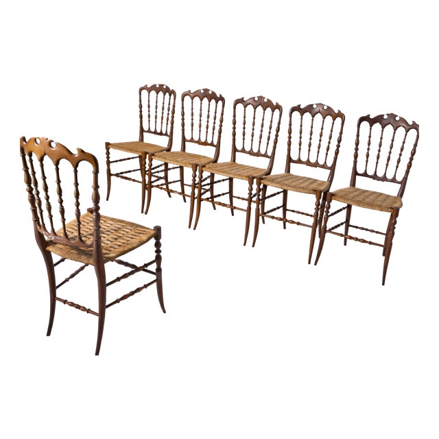 Italian Chiavarine Umbertine Chairs with Rope, 1920s, Set of 6 For Sale