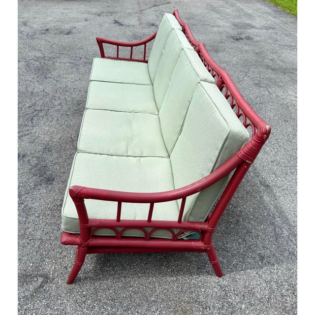 Traditional 1950’s Ficks Reed / McGuire Style 2-Piece Sectional Sofa in Red For Sale - Image 3 of 12