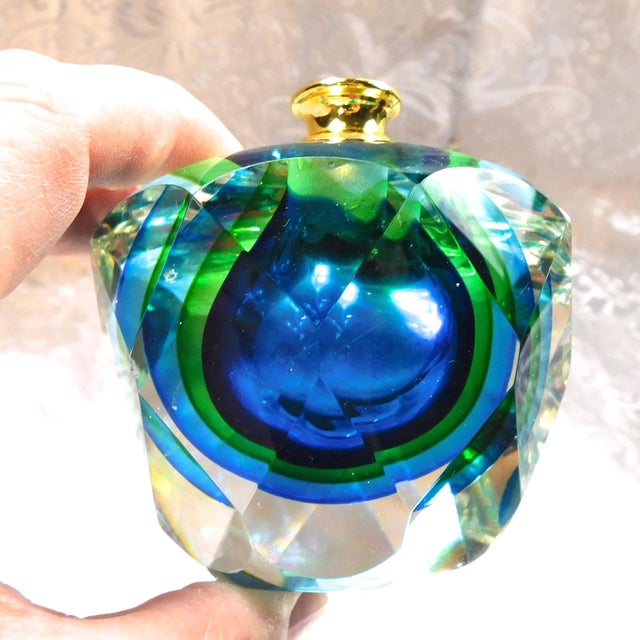 Glass 1980s Blue and Green Art Glass Perfume Bottle For Sale - Image 7 of 9