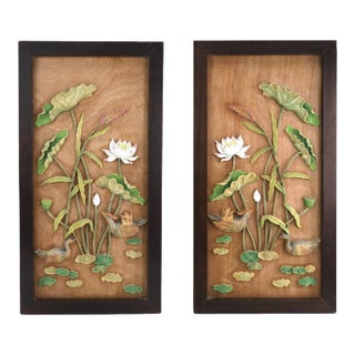 Pair of Rosewood Frames With Bogu Pattern Wall Screens For Sale