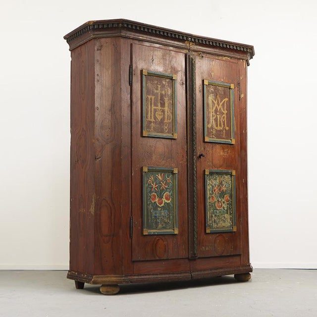 Wood Painted Bridal Cupboard, 1821 For Sale - Image 7 of 16