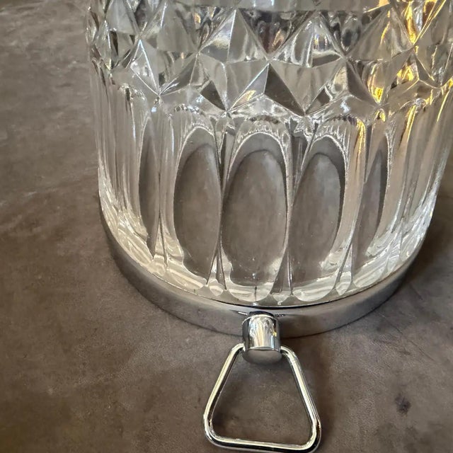 1980s Mid-Century Modern Cut Crystal and Chromed Metal French Wine Cooler For Sale - Image 10 of 10