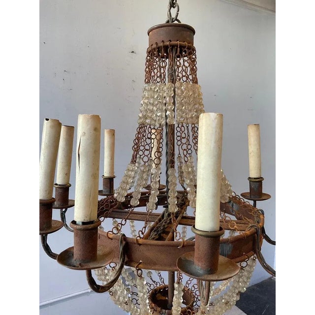 1970s French Style Beaded Rusted Metal Chandelier For Sale - Image 4 of 7