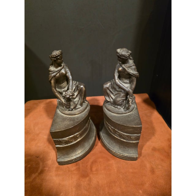 English Antique Patinated Metal Figural Bookends For Sale - Image 3 of 9
