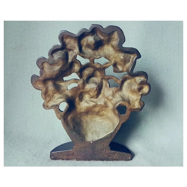 Art Deco Antique Nasturtium Bowl Cast Iron Flower Urn Doorstop For Sale - Image 3 of 3