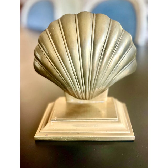 Coastal Brass Seashell Bookends, a Pair For Sale - Image 4 of 6