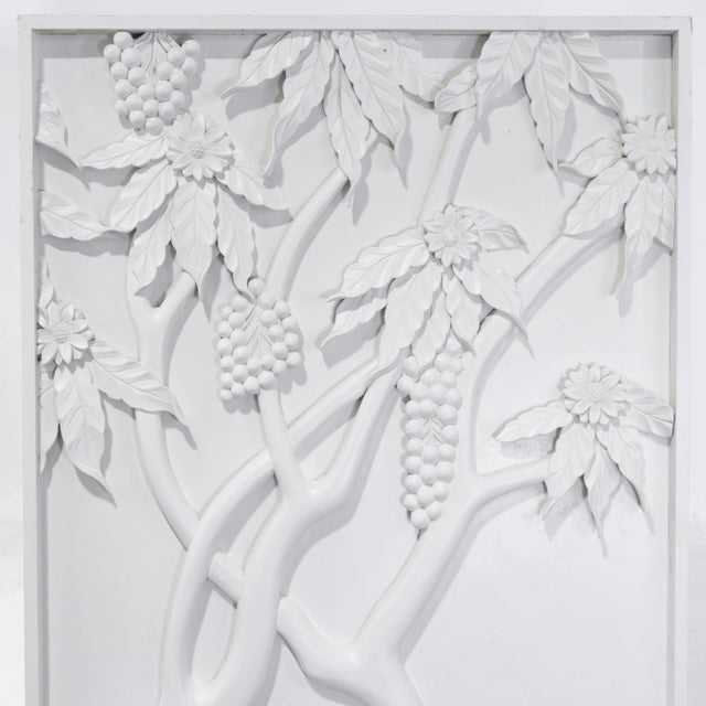 Pair of Modern White Relief Wall Panels With Bird and Grape Motifs For Sale - Image 10 of 18