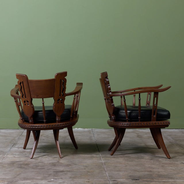 Pair of Carved Walnut Lounge Chairs in the Style of Ettore Zaccari For Sale - Image 9 of 16