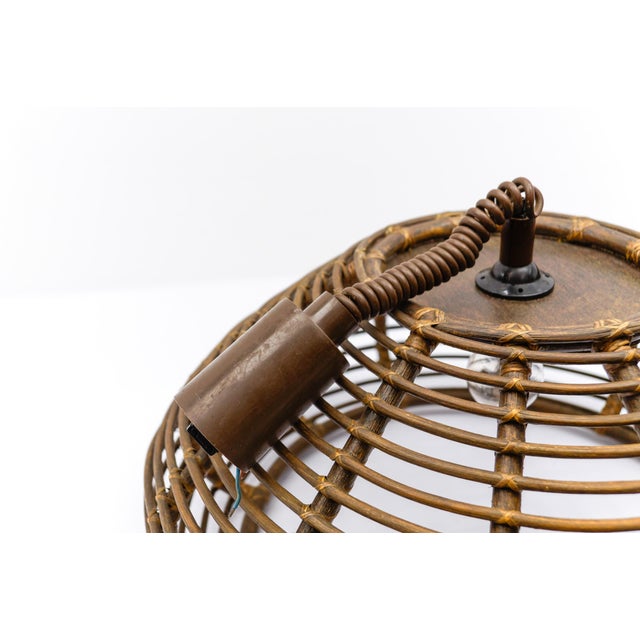 1960s French Provincial Handmade Adjustable Rattan Pendant Lamp, 1960s For Sale - Image 5 of 10