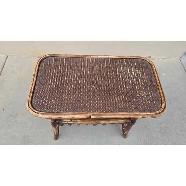 Brown Vintage Rustic Coastal Bamboo Rattan Brown Magazine Rack Side Table For Sale - Image 8 of 14