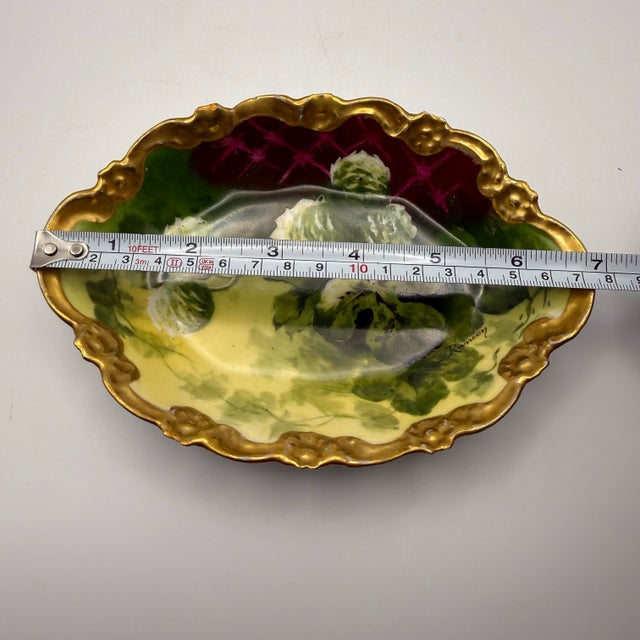 Limoges, France Antique Limoges France Hand Painted Scalloped Porcelain Dish Signed Rancon 7" Gold Gilt For Sale - Image 4 of 8