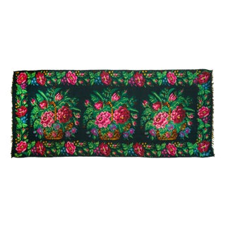 Vintage Romanian-Moldovan Handwoven Wool Runner Rug with Floral Rose Basket Folk Pattern, 1970s For Sale