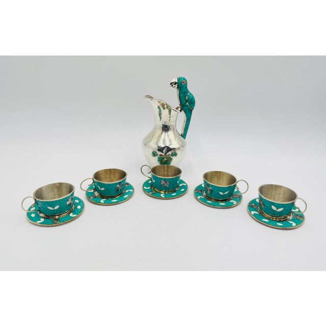 Los Castillo 1950s Taxco Mexico Parrot Handle Silver Plate Alpaca Drink Service Set - Set of 11 For Sale - Image 4 of 18