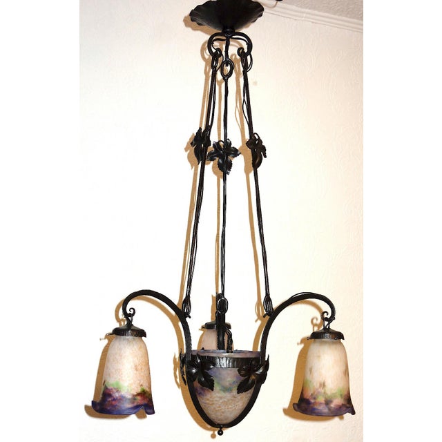 Antique Art Nouveau 4-Light Chandelier from Muller Frères Luneville, 1920s For Sale - Image 13 of 13