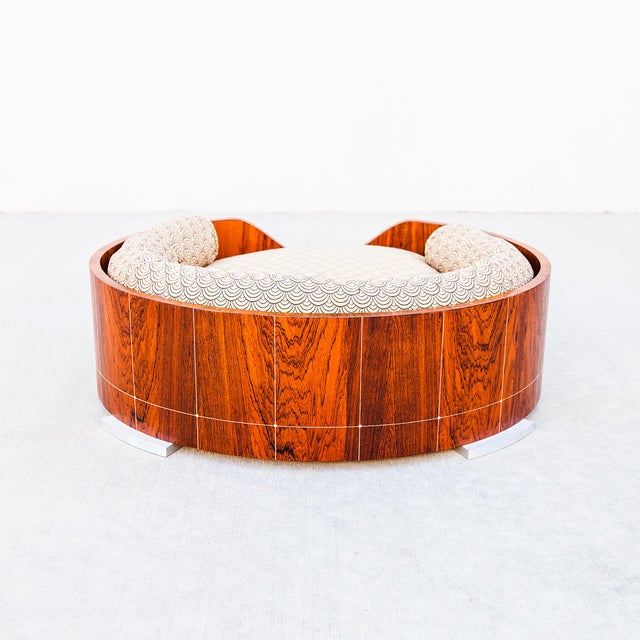 Frank Pollaro Custom Rosewood Dog Bed With Bone Inlay, Signed For Sale - Image 10 of 14