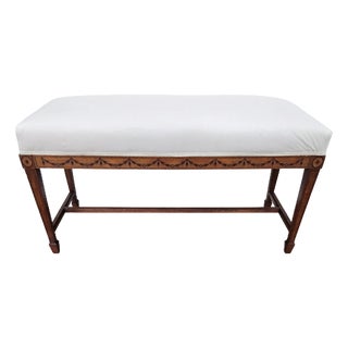 Neoclassical Italian Wooden Inlay Upholstered Bench, 1950s For Sale