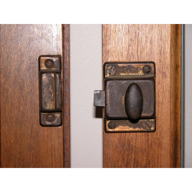 Transparent Antique Arts + Crafts Mission 1913 Leaded Glass Fireplace Cabinet Ash Wood Doors - Set of 4 For Sale - Image 8 of 14