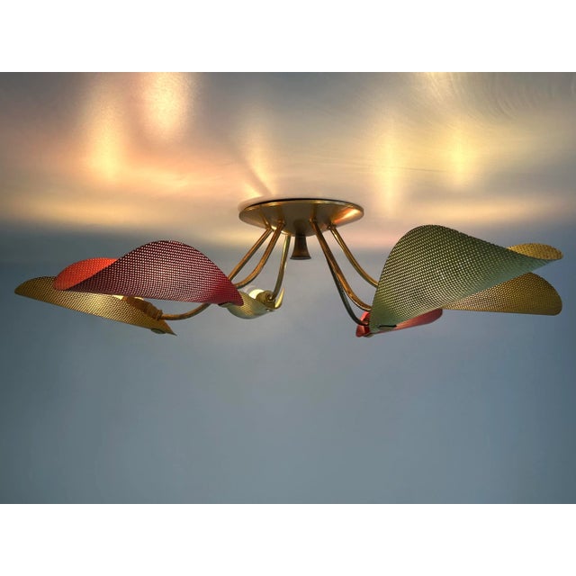 Mid-Century Modern Perforated Metal and Brass Ceiling Lamp by Mathieu Matégot, 1950s For Sale - Image 11 of 18