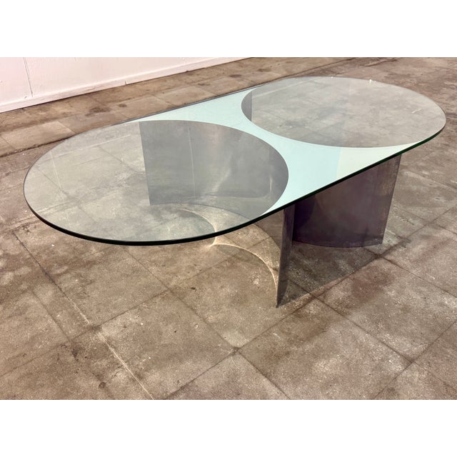 Silver Italian Mid-Century Modern Glass and Metal Coffee Table by G Raimondi, 1970s For Sale - Image 8 of 9