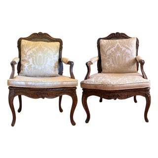 Pair of Original 18th Century Antique Regence Fauteuil Arm Chairs in Beechwood For Sale